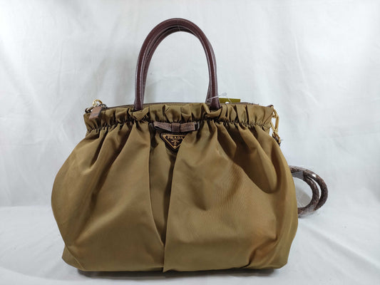 PRADA Nylon 2-Way Shoulder Bag/Severe Discoloration/Handle Parts Not Original/Handle Parts Broken