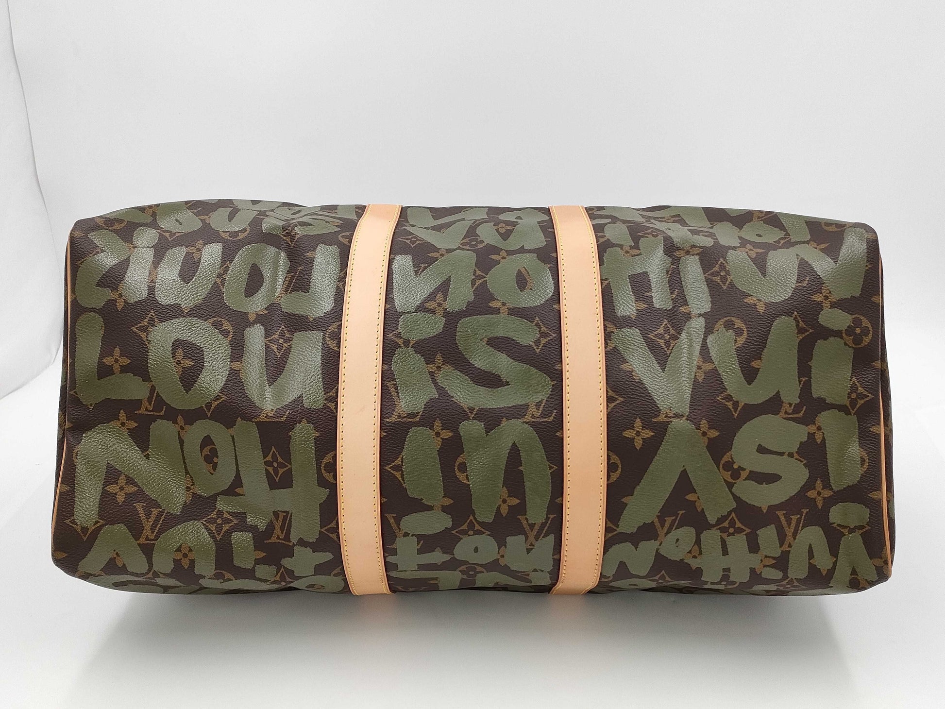LOUIS VUITTON Monogram Graffiti Tiky Pole 50 Khaki Boston Bag