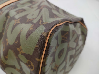 LOUIS VUITTON Monogram Graffiti Tiky Pole 50 Khaki Boston Bag