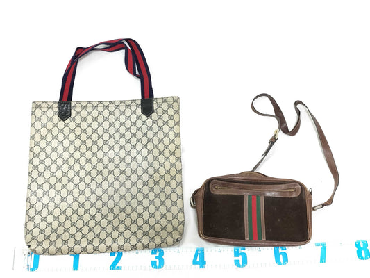 GUCCI GG Canvas Old Gucci Sherry Tote/Old Gucci Sherry Suede Shoulder Bag Set of 2 Tote Bags