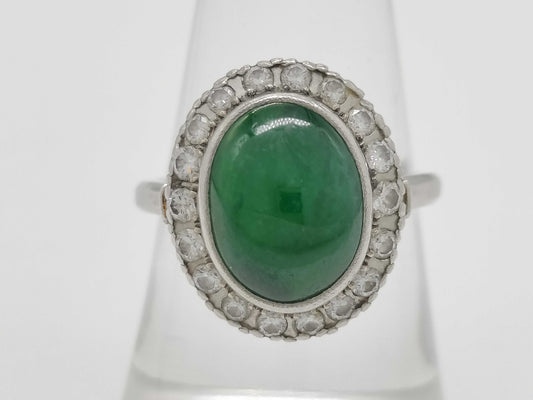 Jadeite ring, diameter approximately 11.2mm x 8.4mm, diamond PM 6.1g 