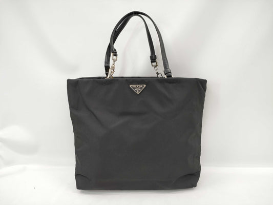 PRADA Nylon Satin/Leather Tote Bag