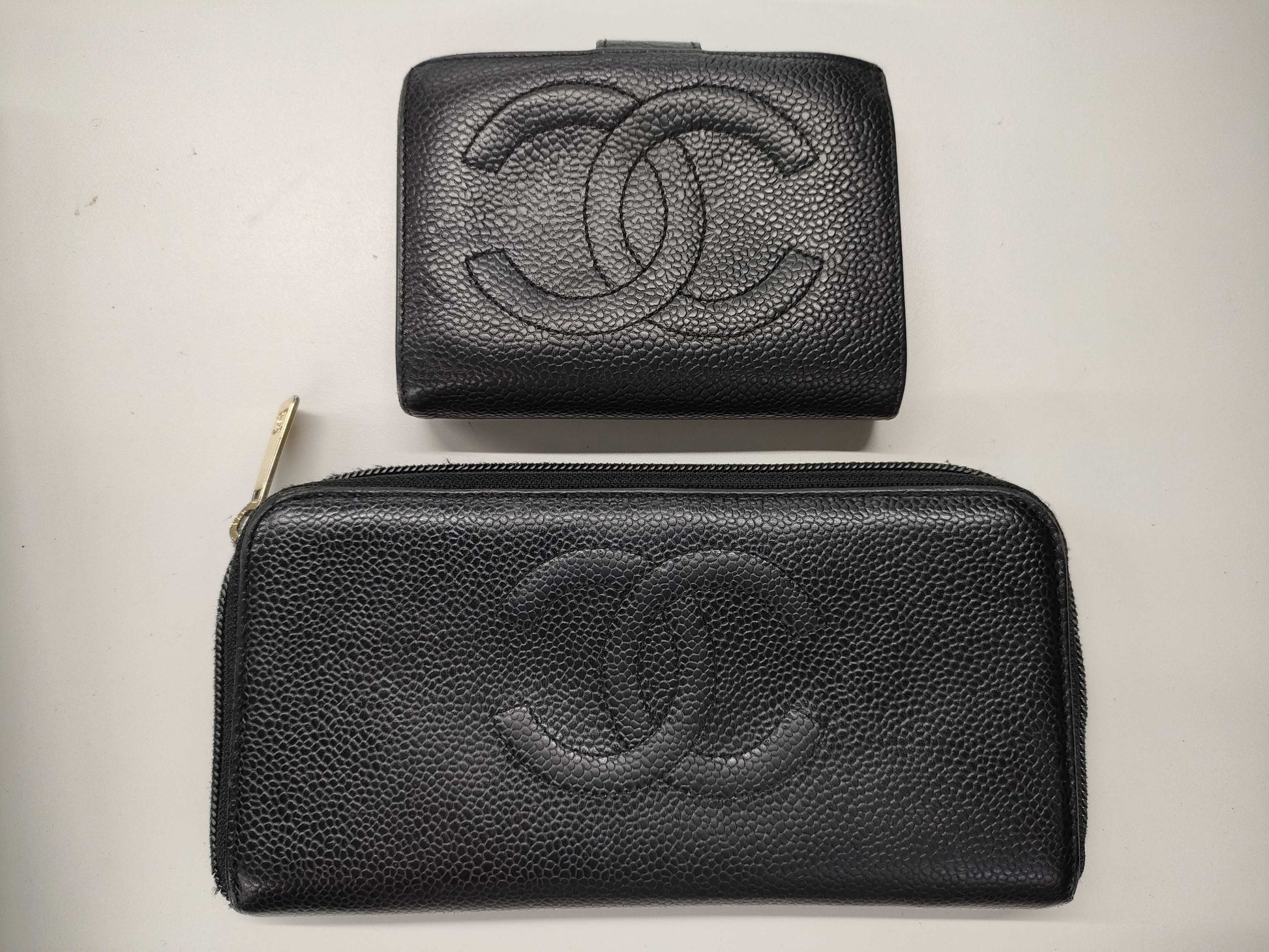 CHANEL Caviar Leather Folding Wallet and Long Wallet Set