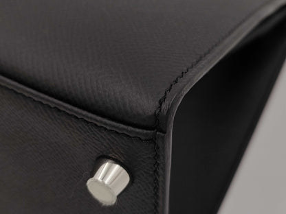 HERMES Kelly 28 Epsom Black Silver Hardware Y Stamp Handbag