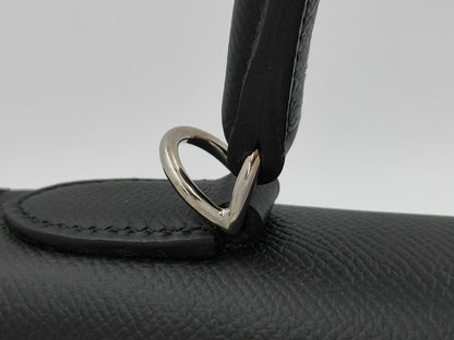 HERMES Kelly 28 Epsom Black Silver Hardware Y Stamp Handbag