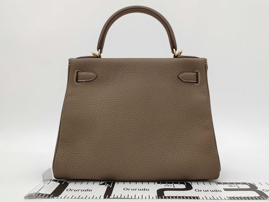 HERMES Kelly 28 Togo Etoupe Handbag with GD Hardware and Z Stamp
