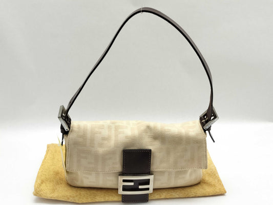 FENDI Zucca Baguette Canvas Shoulder Bag