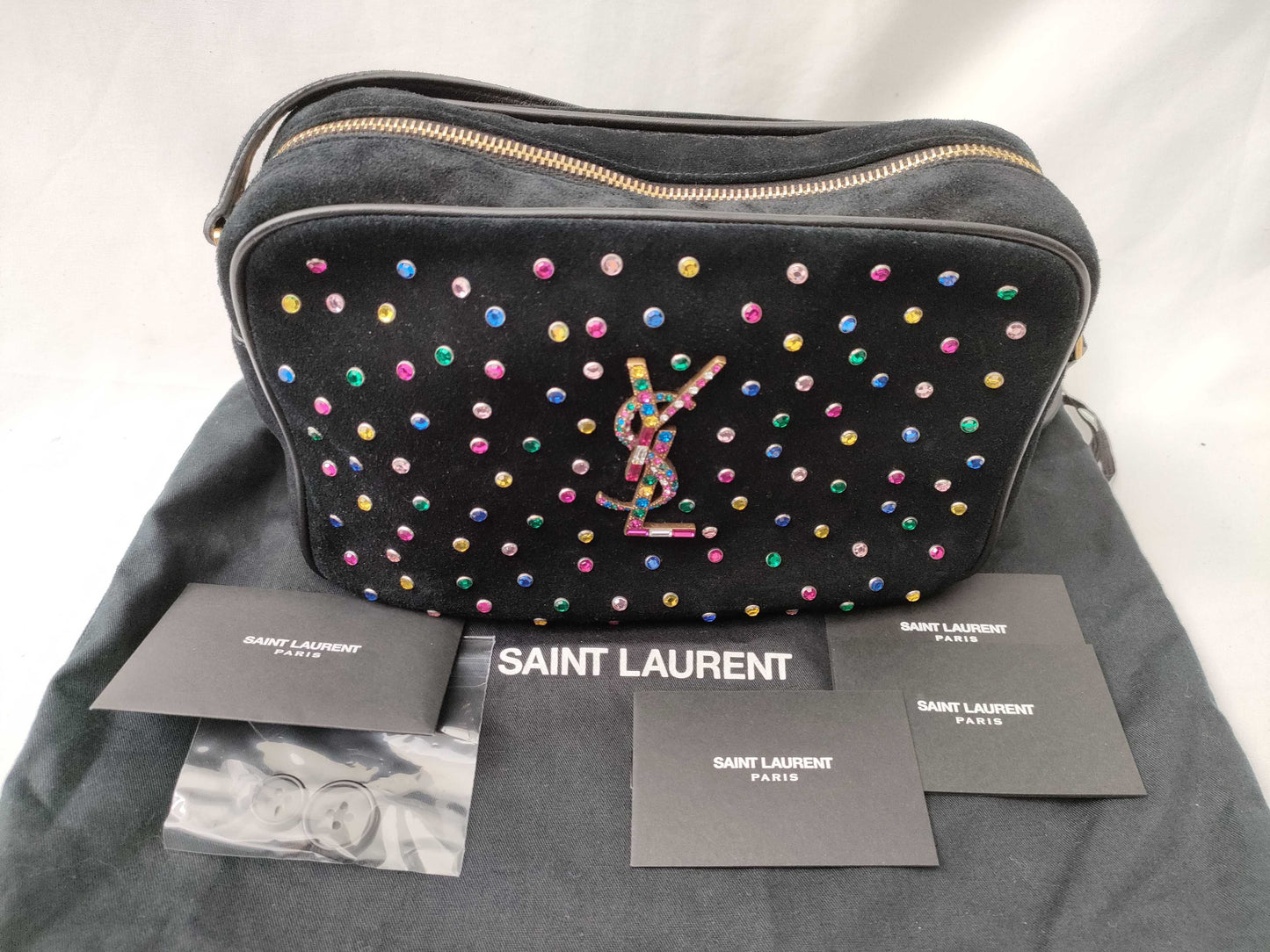 Yves Saint Laurent Suede Rhinestone Fringe Shoulder Bag