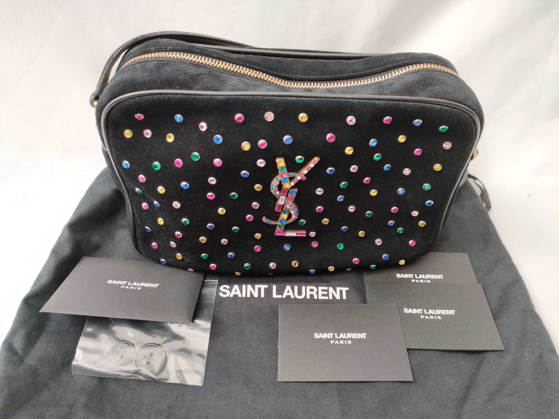 Yves Saint Laurent Suede Rhinestone Fringe Shoulder Bag