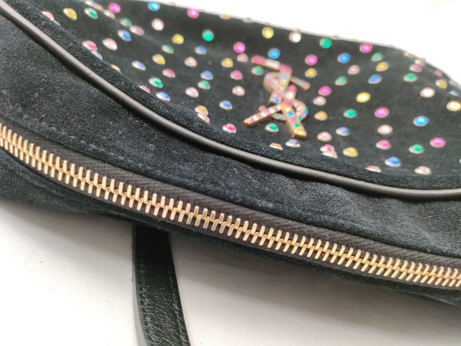 Yves Saint Laurent Suede Rhinestone Fringe Shoulder Bag