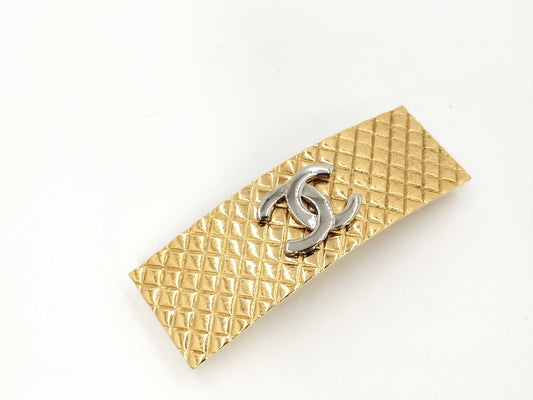 CHANEL 98 P Coco Mark Matelasse Gold Color Barrette Hair Accessory