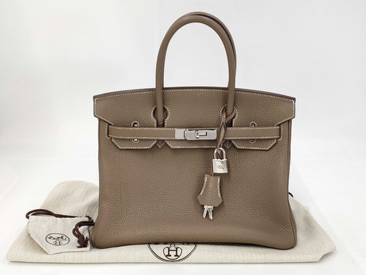 HERMES Birkin 30 Etoupe Silver Hardware L Stamped Handbag