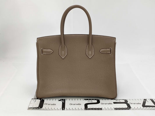 HERMES Birkin 30 Etoupe Silver Hardware L Stamped Handbag