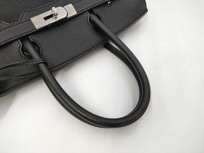 HERMES Birkin 30 Black with Silver Hardware? Q Stamped Handbag