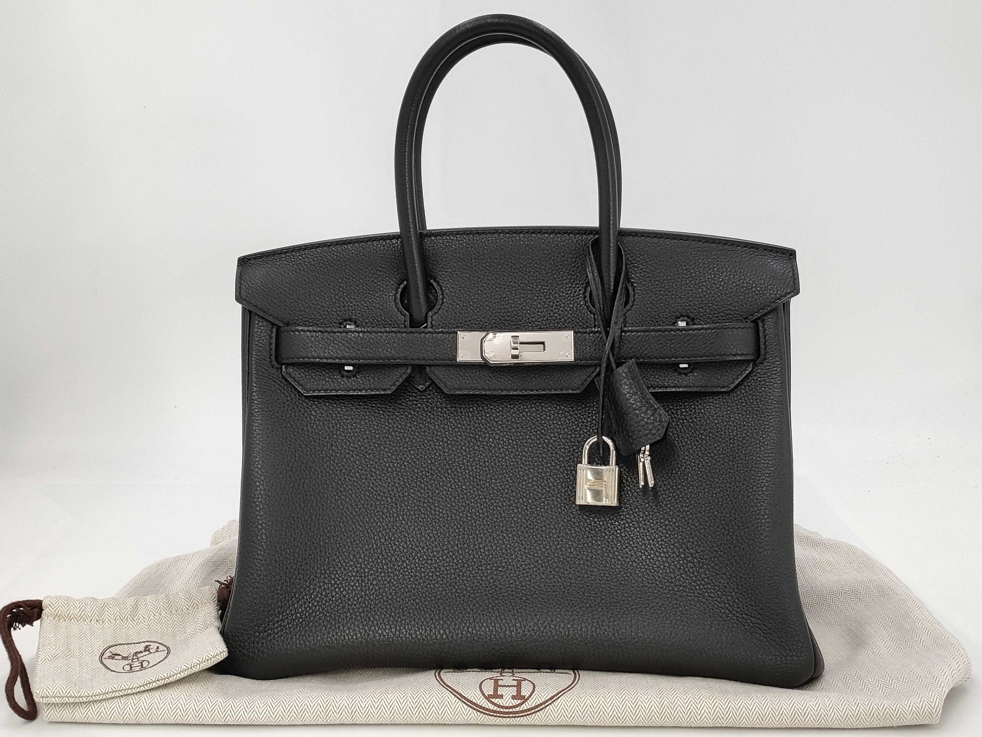 HERMES Birkin 30 Black with Silver Hardware? Q Stamped Handbag