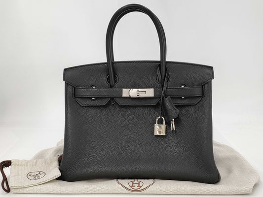 HERMES Birkin 30 Black with Silver Hardware? Q Stamped Handbag