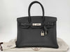 HERMES Birkin 30 Black with Silver Hardware? Q Stamped Handbag