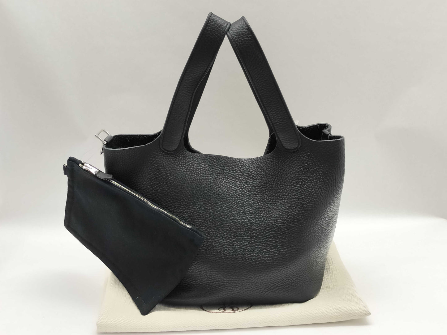 HERMES Picotin Black T Stamped Handbag with Pouch