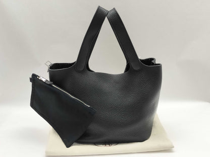 HERMES Picotin Black T Stamped Handbag with Pouch