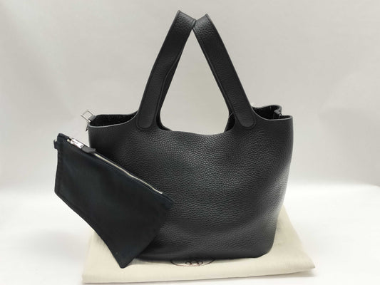 HERMES Picotin Black T Stamped Handbag with Pouch