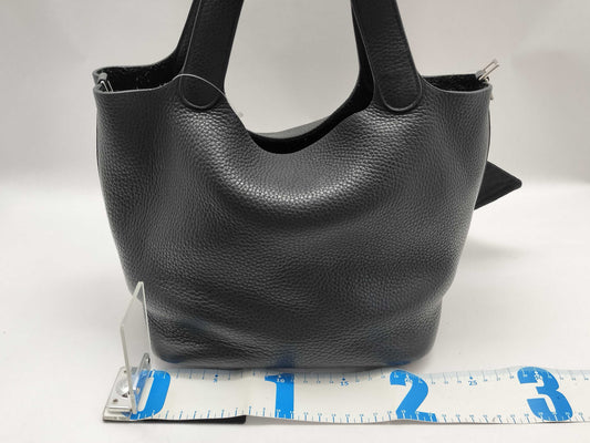 HERMES Picotin Black T Stamped Handbag with Pouch