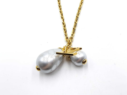 LOUIS VUITTON Damier Pendant Necklace with Damier Pearl