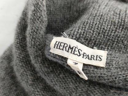 HERMES turtleneck sleeveless knit top, 100% cashmere, gray