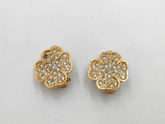 CHANEL Clover Rhinestone Earrings 2186 Earrings