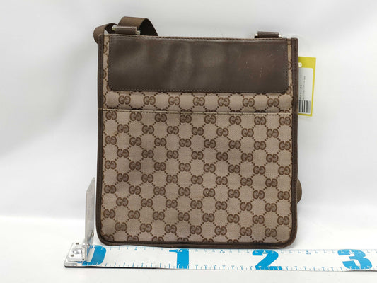 GUCCI 019・0348 GG Canvas Canvas x Leather Shoulder Bag