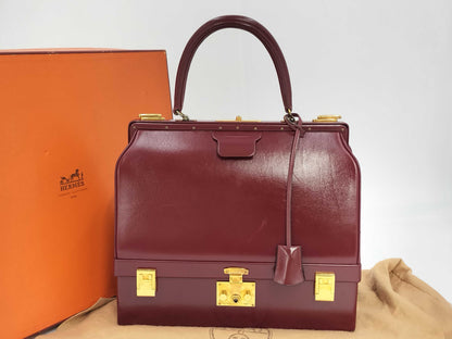 HERMES Box Calf Sac Mallet Steel Vintage Handbag