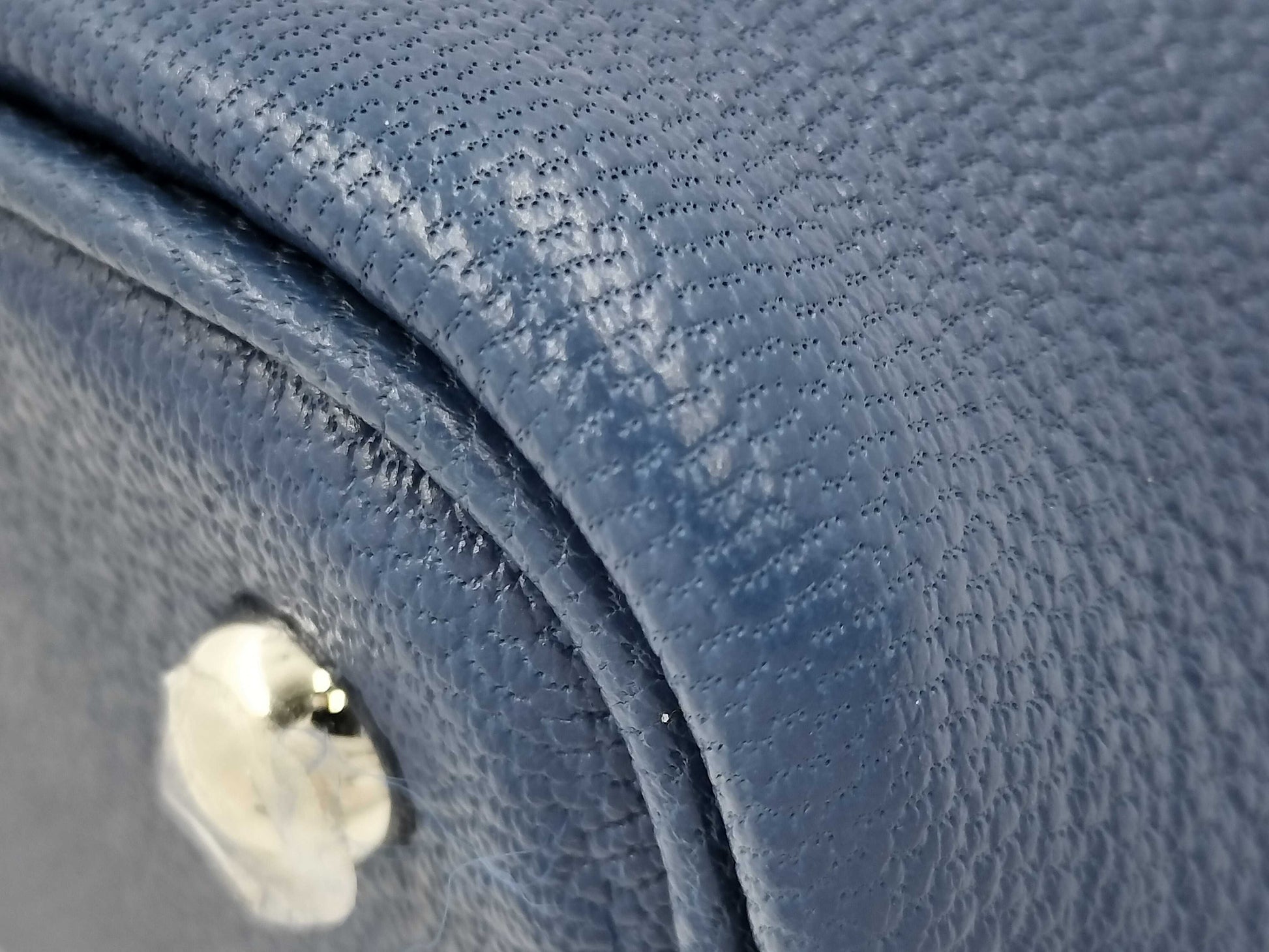 HERMES Bolide Mini Bolide Blue Tie Handbag with Stamped Silver Hardware