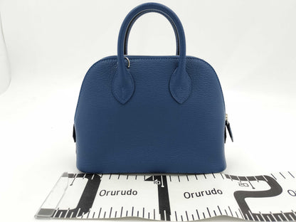 HERMES Bolide Mini Bolide Blue Tie Handbag with Stamped Silver Hardware