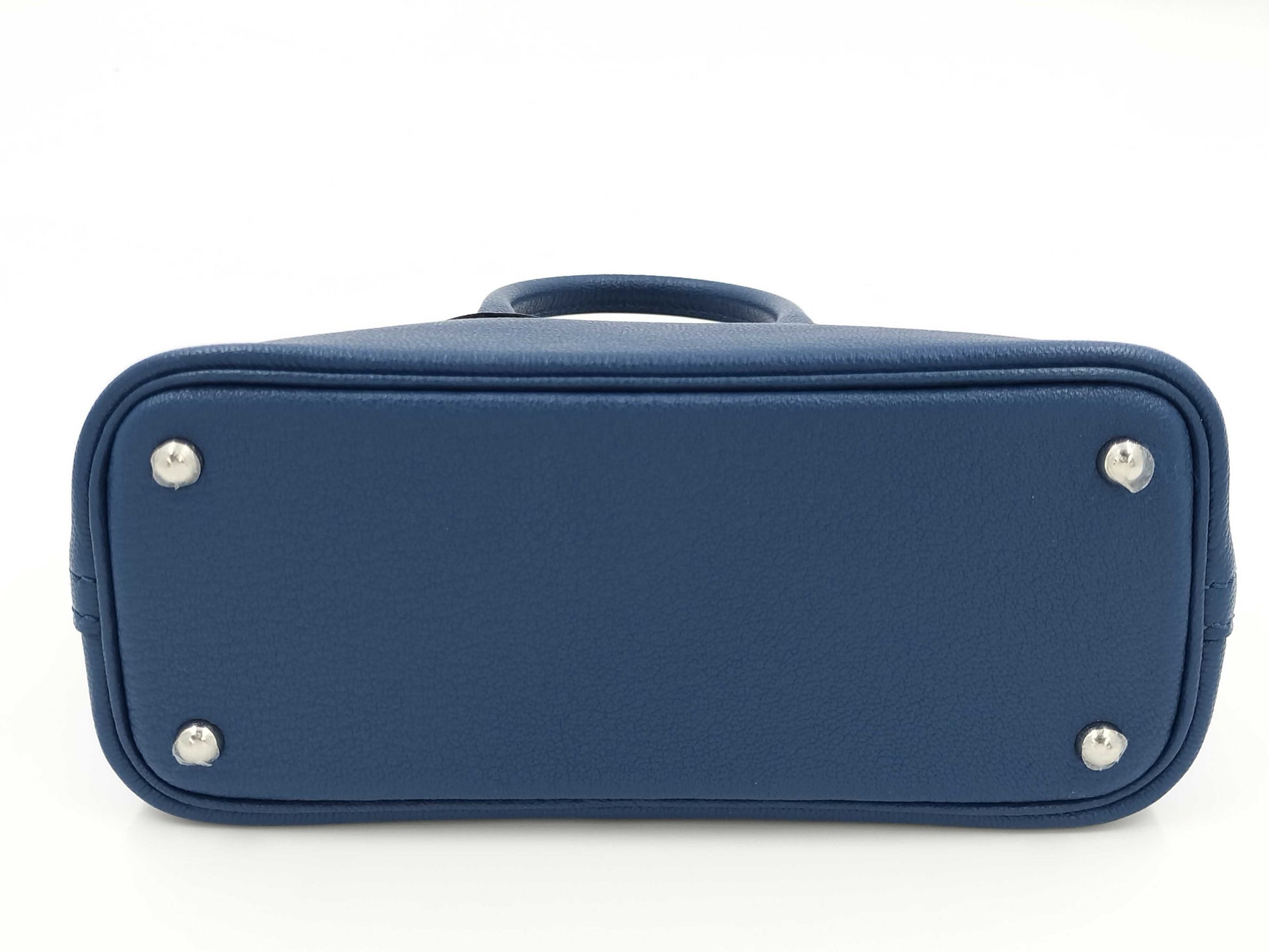 HERMES Bolide Mini Bolide Blue Tie Handbag with Stamped Silver Hardware