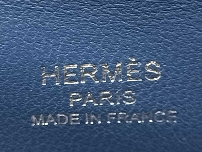 HERMES Bolide Mini Bolide Blue Tie Handbag with Stamped Silver Hardware