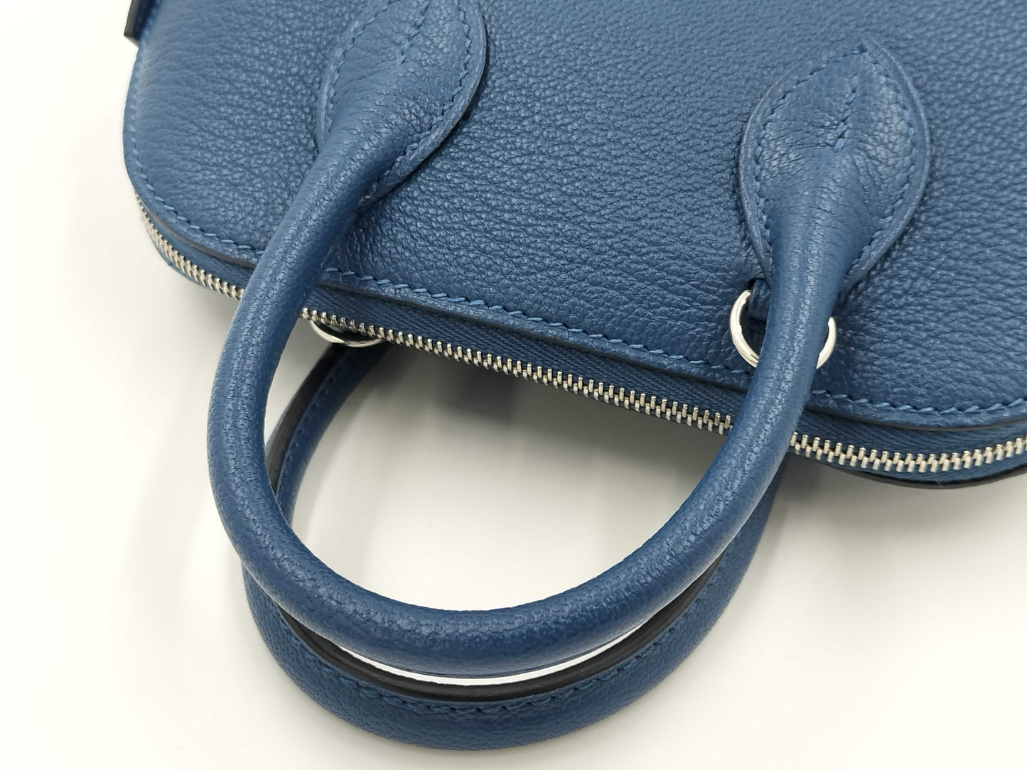 HERMES Bolide Mini Bolide Blue Tie Handbag with Stamped Silver Hardware