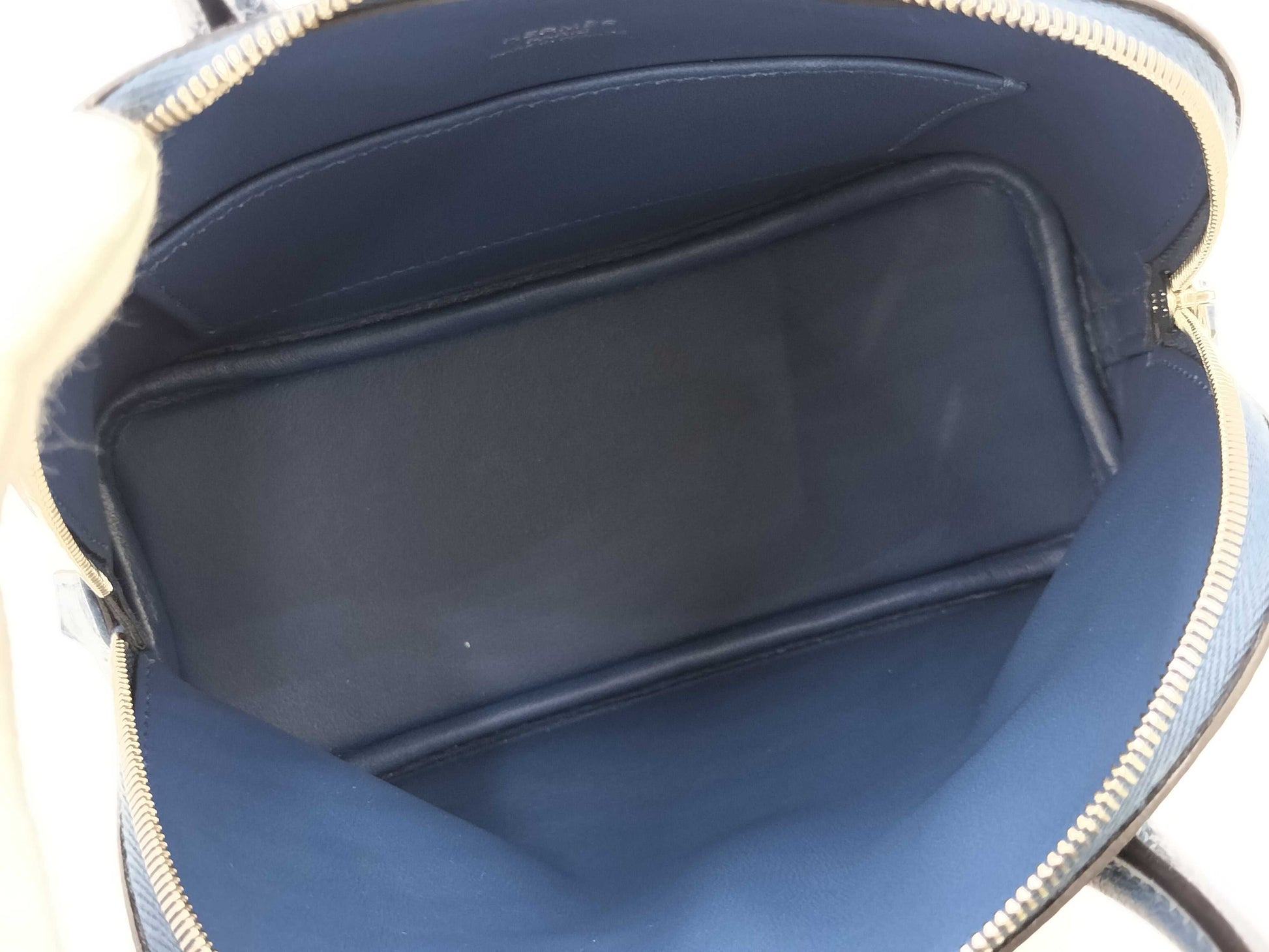 HERMES Bolide Mini Bolide Blue Tie Handbag with Stamped Silver Hardware