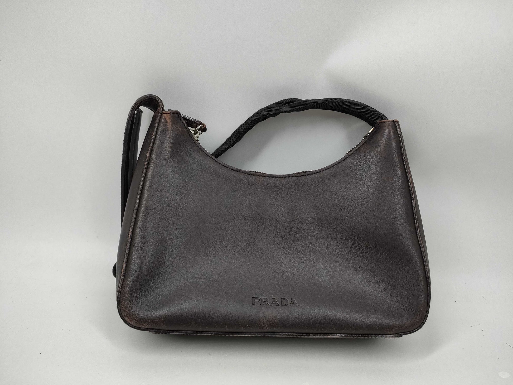 PRADA Logo Half Moon Shoulder Bag