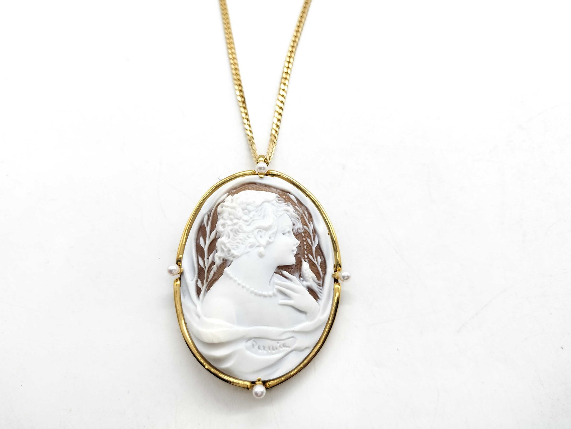Shell cameo, pearl, diameter approx. 3.2mm-3.5mm, 18K gold, 38.6g, other small items 