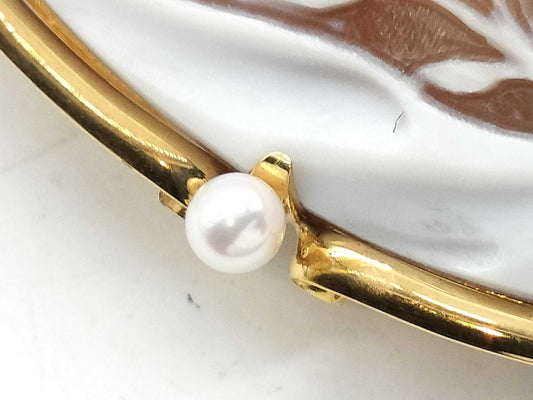 Shell cameo, pearl, diameter approx. 3.2mm-3.5mm, 18K gold, 38.6g, other small items 