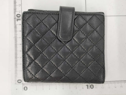 CHANEL Lamb Black Pink Folding Wallet