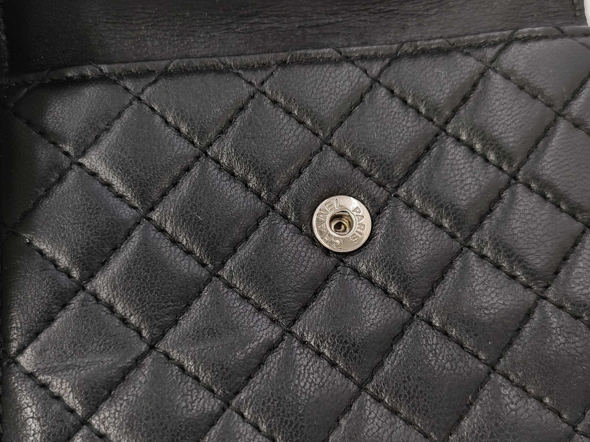 CHANEL Lamb Black Pink Folding Wallet