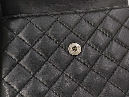 CHANEL Lamb Black Pink Folding Wallet