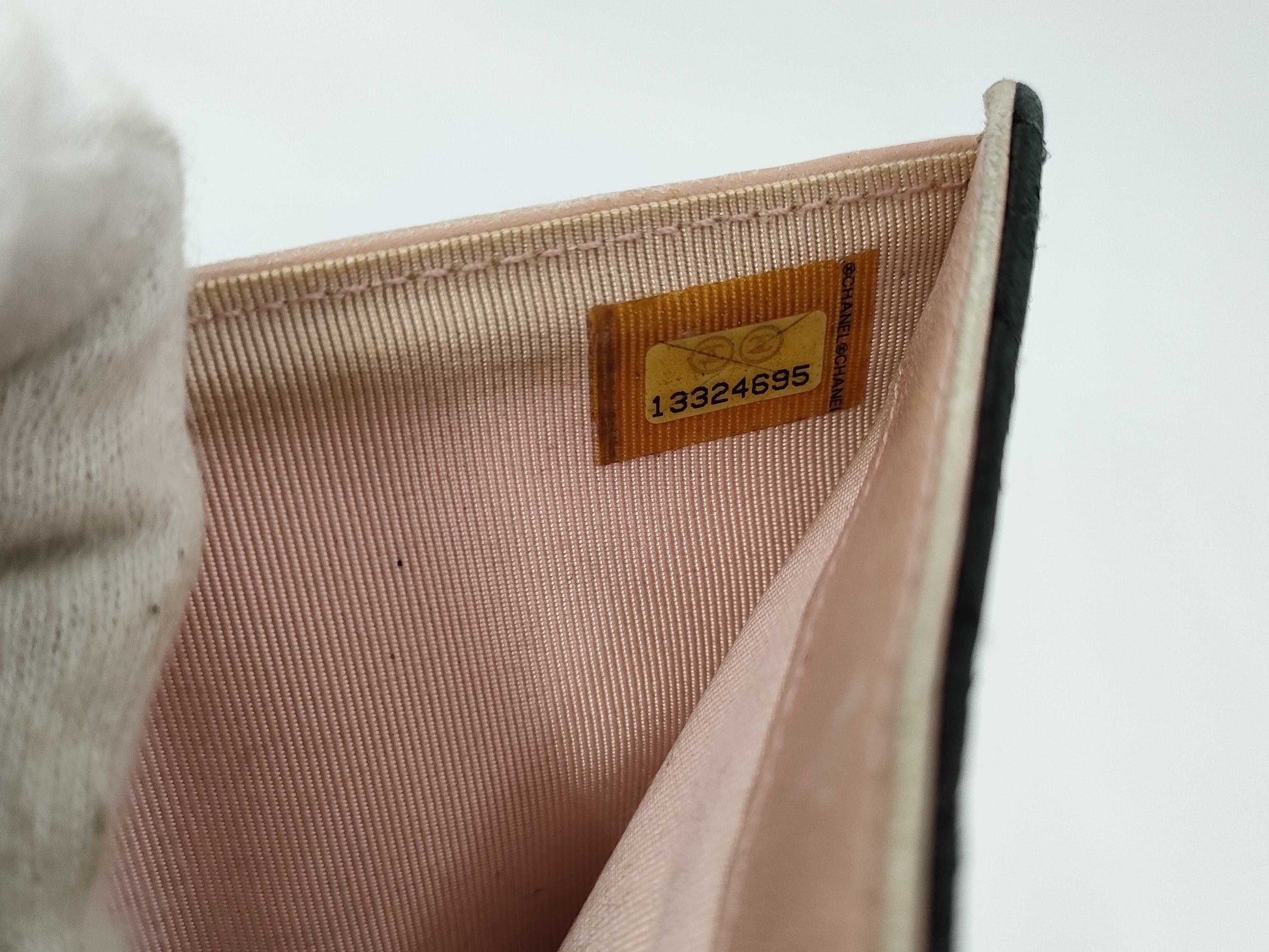 CHANEL Lamb Black Pink Folding Wallet