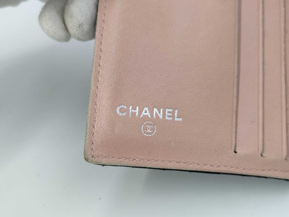 CHANEL Lamb Black Pink Folding Wallet