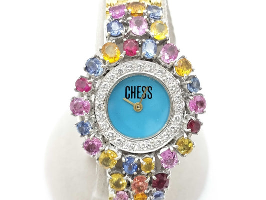 CHESS Hand-Wound Watch, Sapphire, Diamond, 18K Gold, 57.4g, Other Accessories 