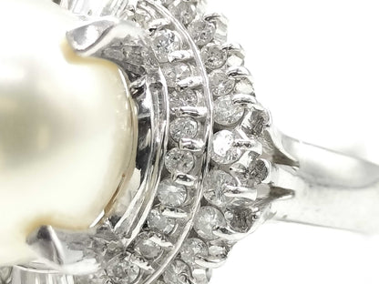 White South Sea Pearl, Diameter approx. 11.5mm, D 0.73ct, Pt900, 11.7g, Ring 