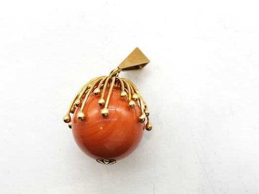 Coral pendant top 18.7mm diameter, 14.9g, 18K gold