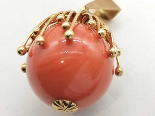 Coral pendant top 18.7mm diameter, 14.9g, 18K gold