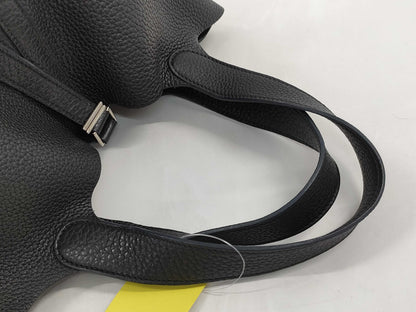 HERMES Picotin Taurillon Noir Handbag with Silver Hardware and O Stamp