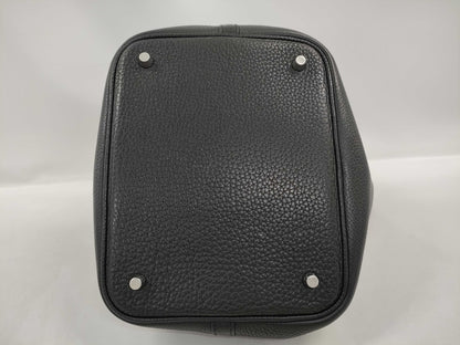 HERMES Picotin Taurillon Noir Handbag with Silver Hardware and O Stamp